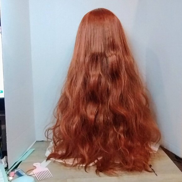 Long Copper Red Wavy Wig 28” - Vibrant Auburn Ginger Mermaid Hair with Fringe main image 5